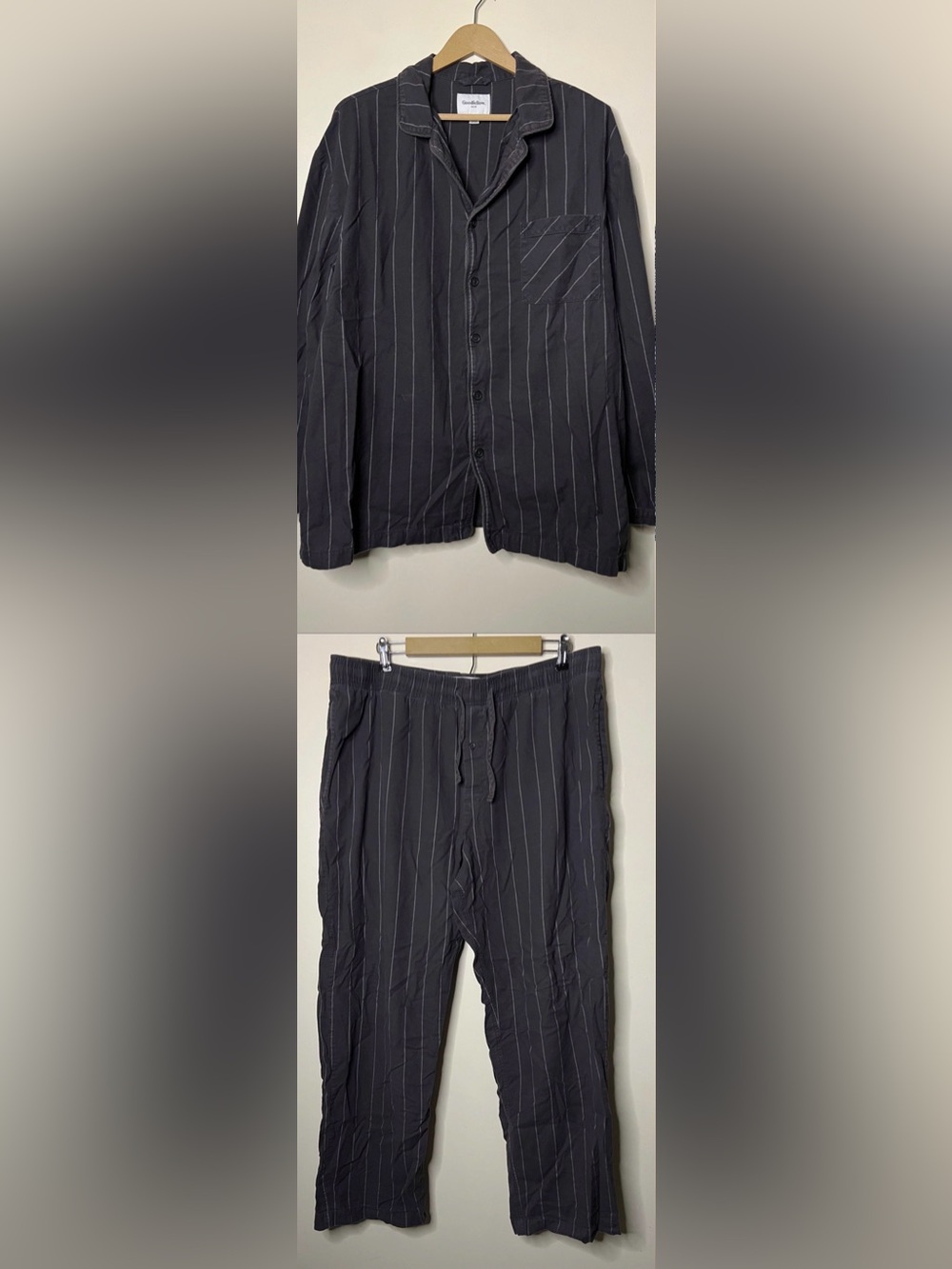 Goodfellow & Co Gray Pinstripe Button Shirt Pants Matching Pajama Set Size XL